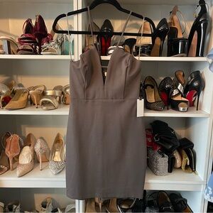 Astr Gray Sheath Mini Dress Spaghetti Strap Sweetheart Neckline